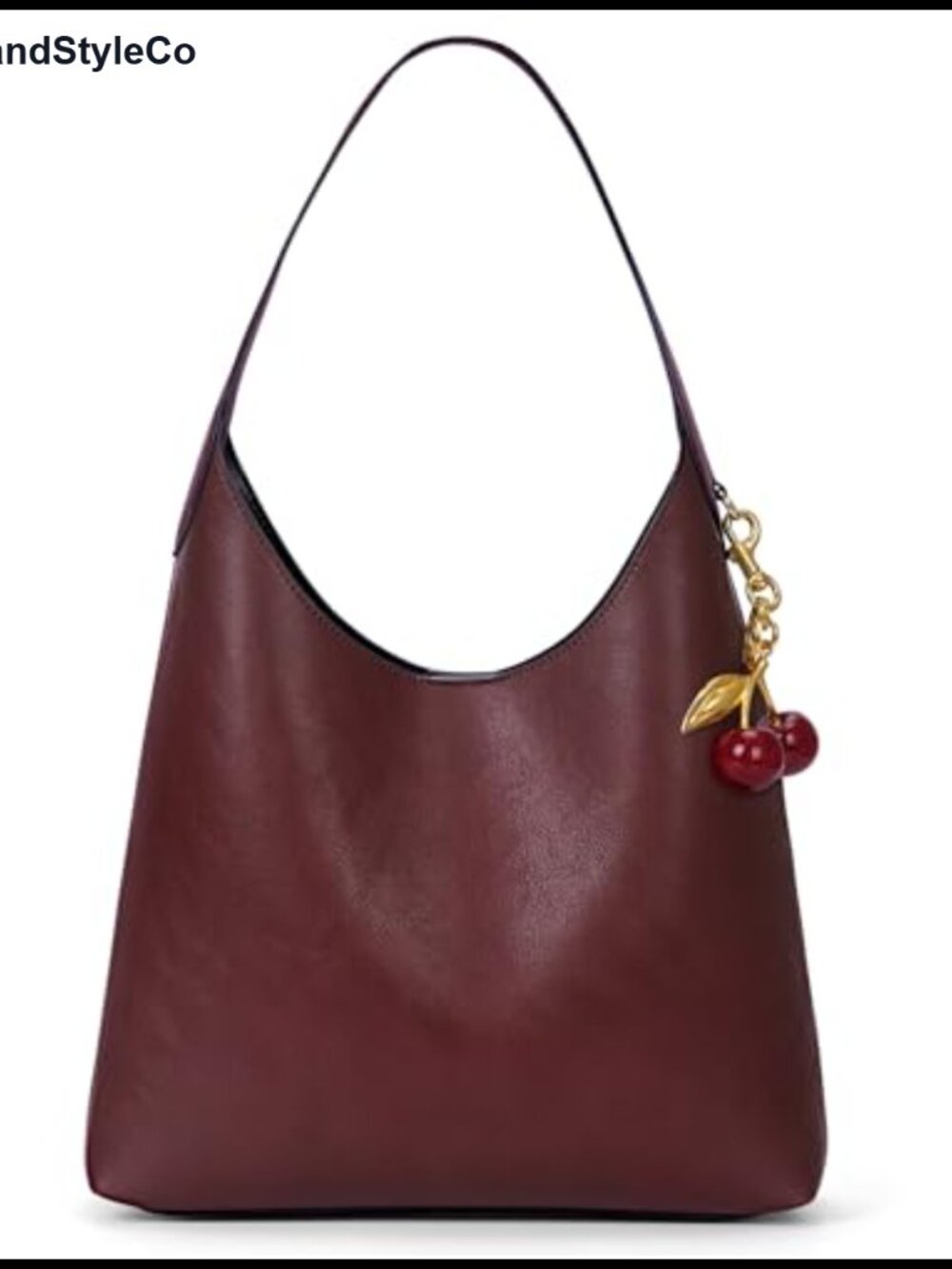 Faux Suede Vegan Leather Hobo Bag Tote for Women with Cherry Charm Slouchy